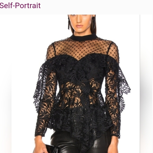 Self-Portrait Tops - Self-Portrait Black Lace Blouse